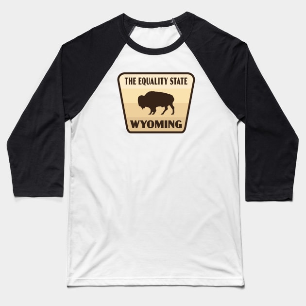 The Equality State Wyoming Retro Buffalo Badge (Tan) Baseball T-Shirt by deadmansupplyco